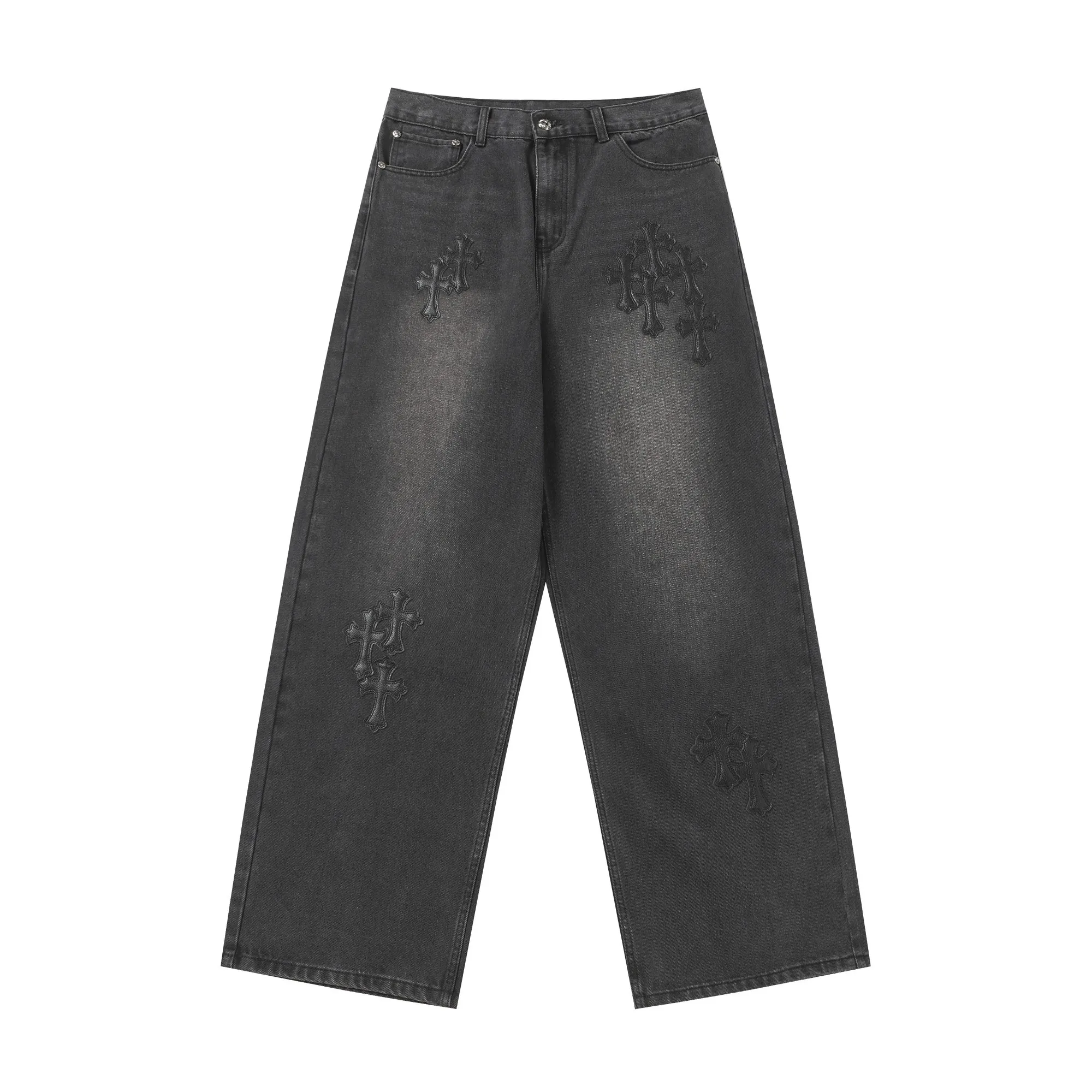 KE302 P270 The only correct leather label version on the market Chrome Hearts CH Heavy-duty washed distressed wide-leg jeans Top ceiling quality 100% correct version The correct version is here!  Believe me this must be the best quality you will ever come across! ! Excellent value for money! !  Styles with different washes and textures are very friendly to people with thin legs and thick legs. The straight version is very flattering to the shape of the legs. The moderate length is timeless and easy to match. It is the basis of various styles and a must-have in the wardrobe! ! Add a little stacking to make the atmosphere easy to control. The fabric is stiff but the upper body is soft without losing texture. The sides and cuffs of some styles have a bone-wash effect. It’s really hard not to love it!  ✅Correctly customize the Croxin metal leather label on the back panel. It is definitely not sold directly with the cross on the finished jeans. 1:1 copying strives for excellence and the details are perfectly grasped. ✅The cross leather label is clear and smooth. Exquisite turning top craftsmanship. ✅Buttons, zippers and hardware are all customized versions of the Croxin LOGO. ✅High-cost washing process. Size: 28 30 32 34 36